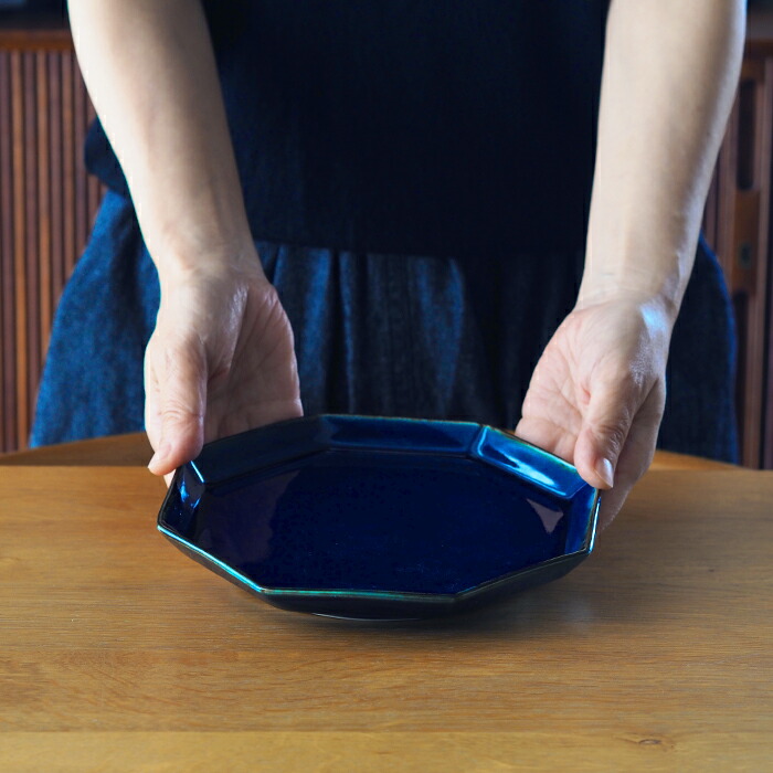 九谷青窯　高原真由美　瑠璃釉　八角皿