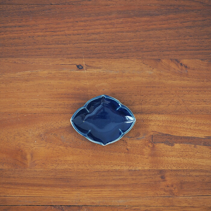 九谷青窯　高原真由美　瑠璃釉　稜花豆皿