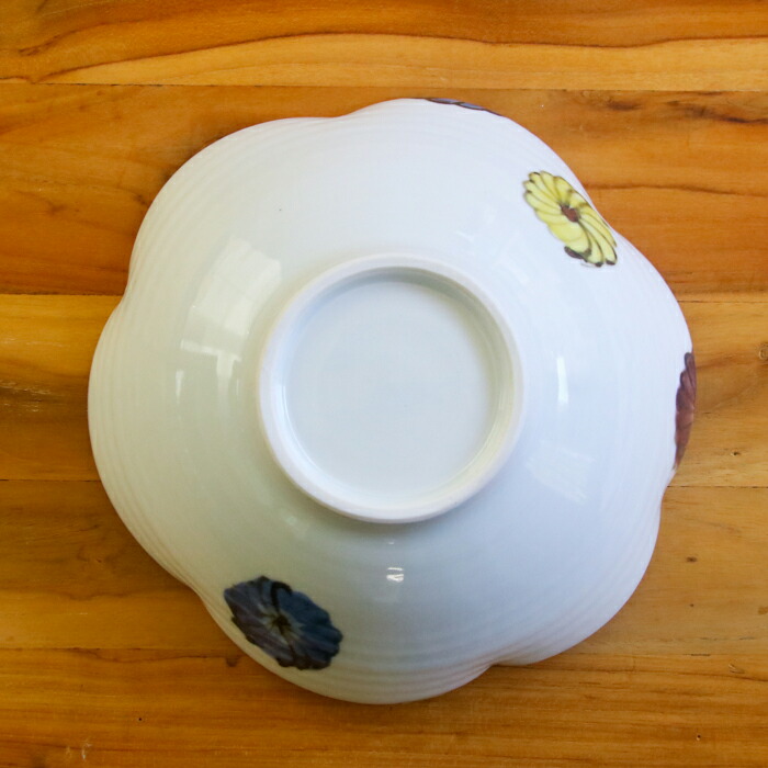 九谷青窯　横井佳乃　色絵八重花　7寸輪花鉢