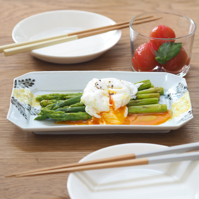 【取扱終了1218】九谷青窯　横井佳乃　色絵ミモザ　隅切り長皿　※