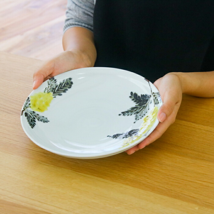 九谷青窯　横井佳乃　色絵ミモザ　7寸深皿