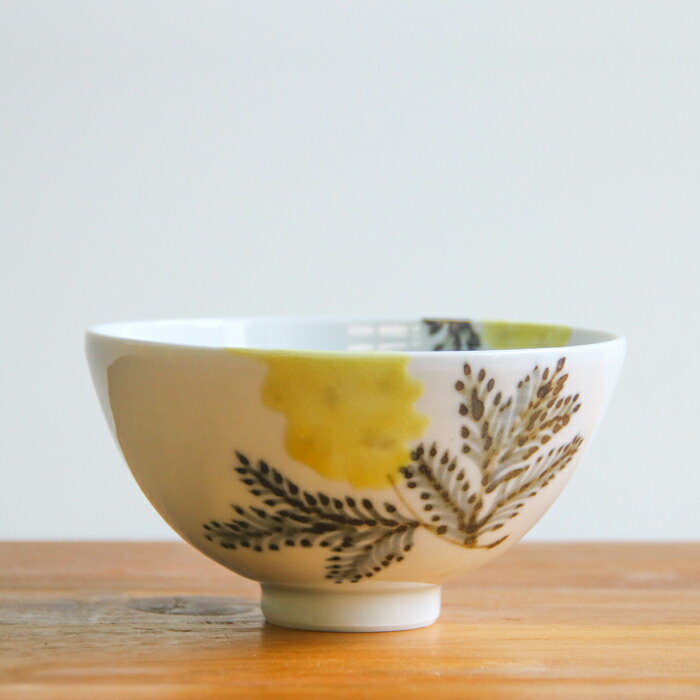九谷青窯　横井佳乃　色絵ミモザ　飯碗