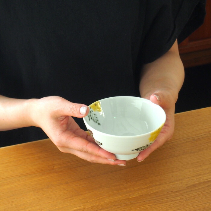 九谷青窯　横井佳乃　色絵ミモザ　飯碗
