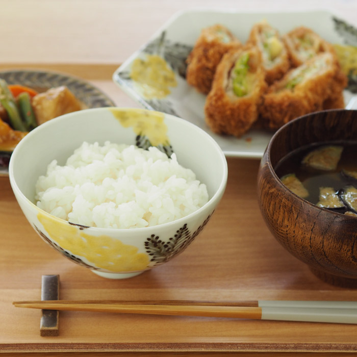 九谷青窯　横井佳乃　色絵ミモザ　飯碗