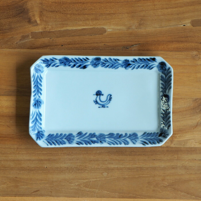 九谷青窯　横井佳乃　羽と鳥　隅切り長皿　※