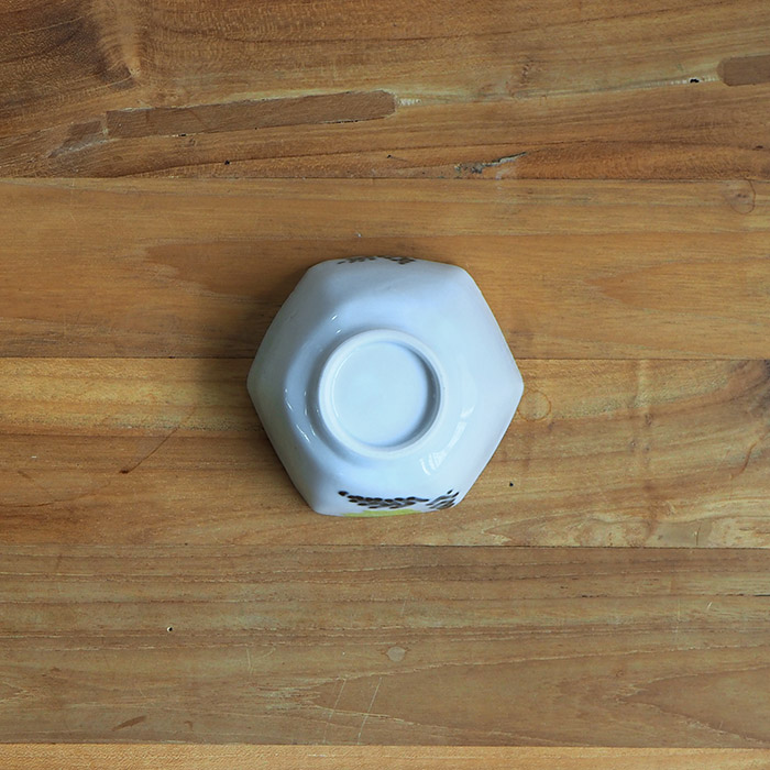 九谷青窯　横井佳乃　色絵ミモザ　六角小鉢