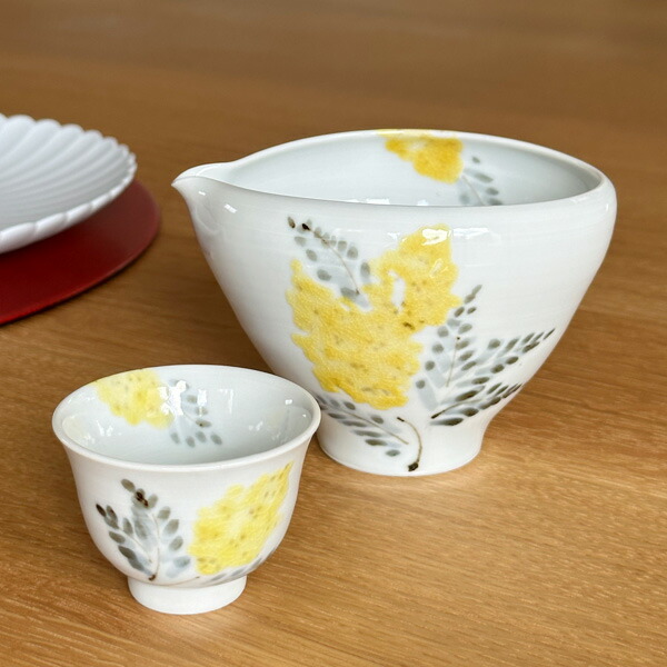 九谷青窯　横井佳乃　色絵ミモザ　片口3.5寸深鉢