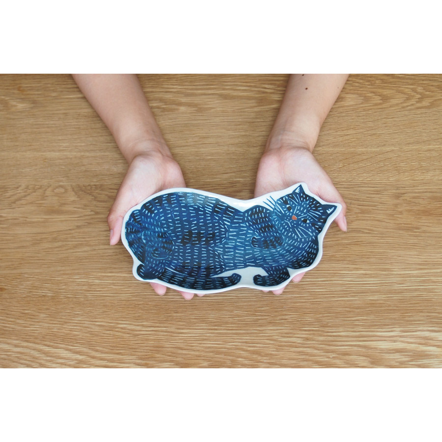 倉敷意匠　kata　kata　印判手大皿　青猫