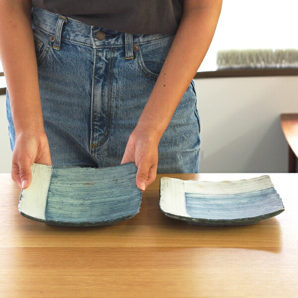 ココチ舎　インディゴ　角皿　中　Ｉライン