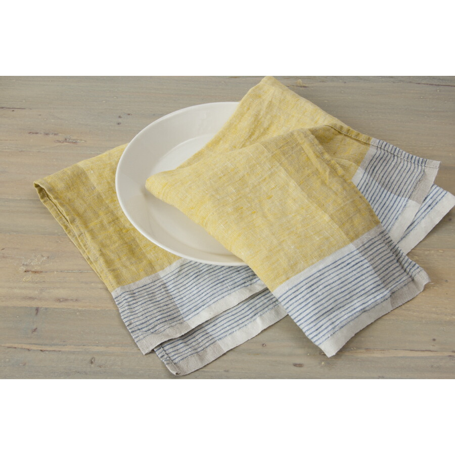 リーノ・エ・リーナ　キッチンクロス　シレーヌ　イエロー・ブルー　/　Lino　e　Lina　Sirene