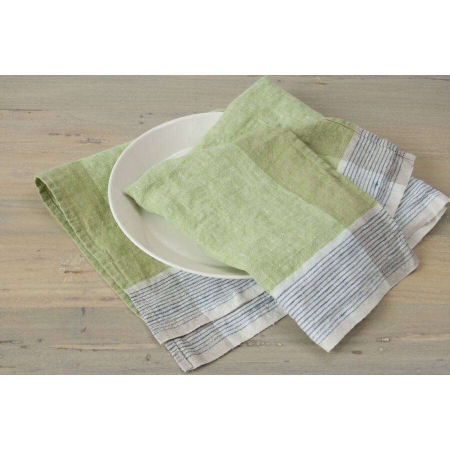 リーノ・エ・リーナ　キッチンクロス　シレーヌ　グリーン・ブルー　/　Lino　e　Lina　Sirene