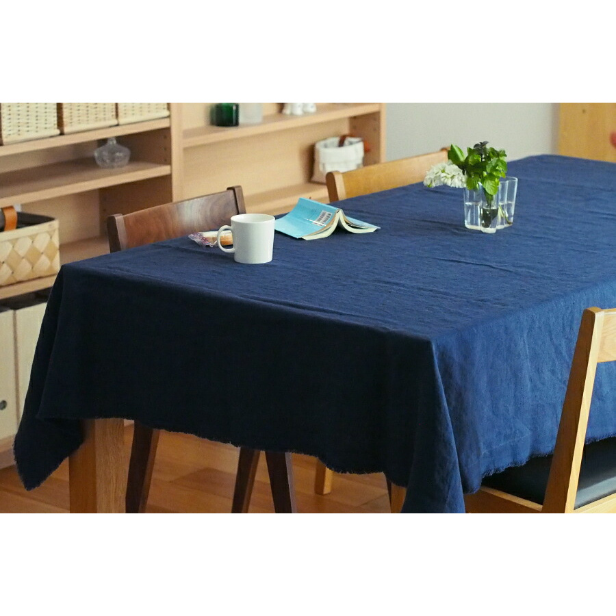 リネンテイルズ　フリンジ　テーブルクロス　ネイビー　140×200　/　LINEN　TALES
