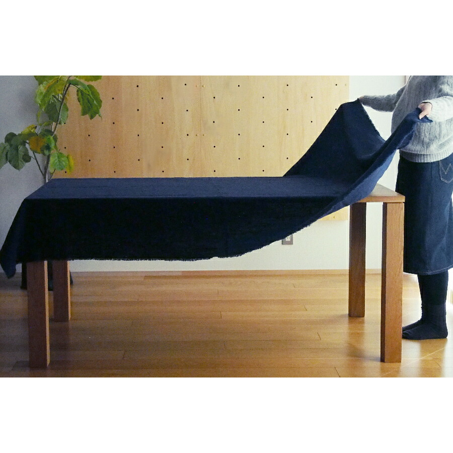 リネンテイルズ　フリンジ　テーブルクロス　ネイビー　140×200　/　LINEN　TALES