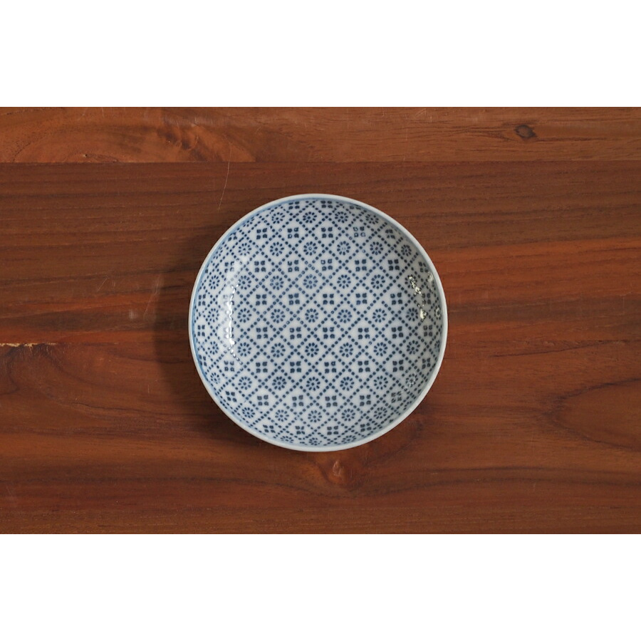丸直製陶所　染付小皿　花格子　青
