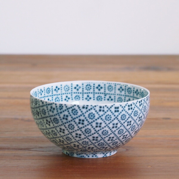 丸直製陶所　染付陶碗　花格子　青