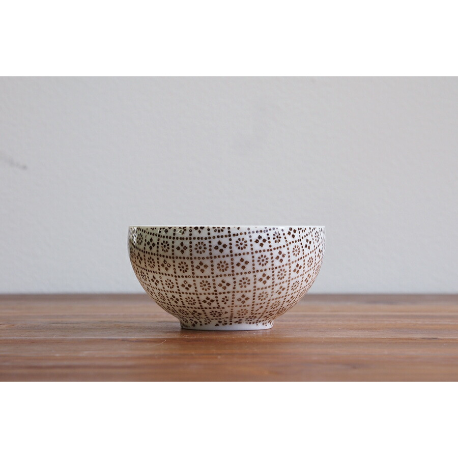 丸直製陶所　染付陶碗　花格子　茶　※