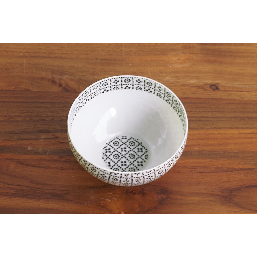 丸直製陶所　染付陶碗　花格子　茶　※