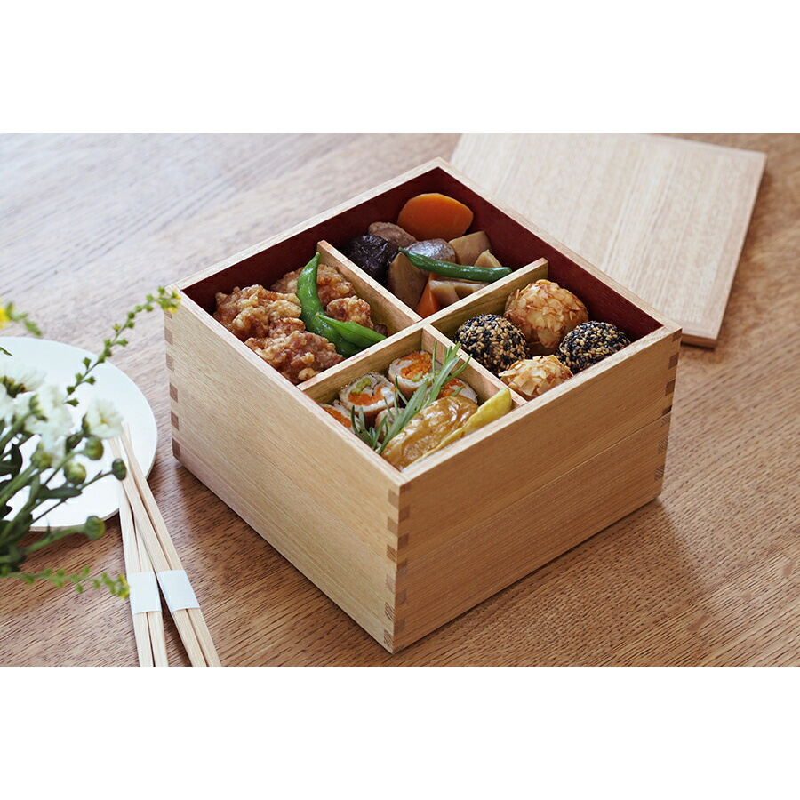 松屋漆器店 白木 6寸二段重 内朱