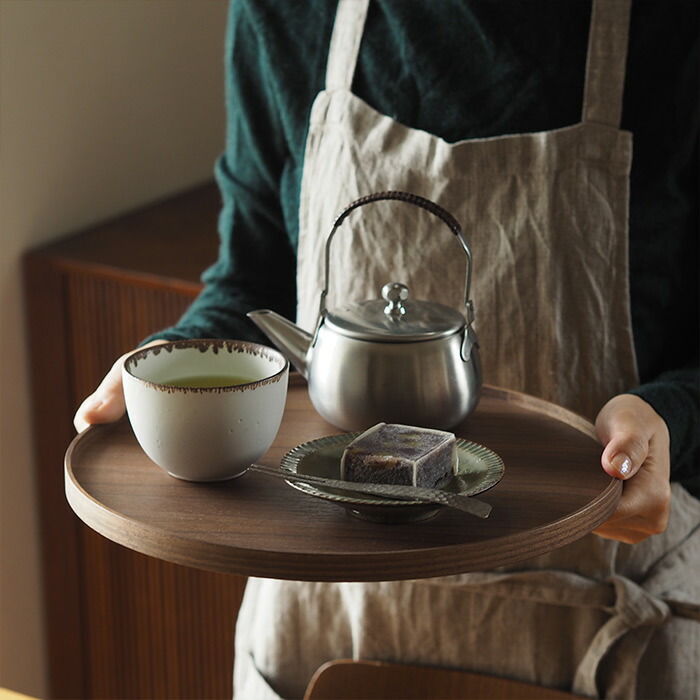 松屋漆器店　ウォールナット　丸盆30cm