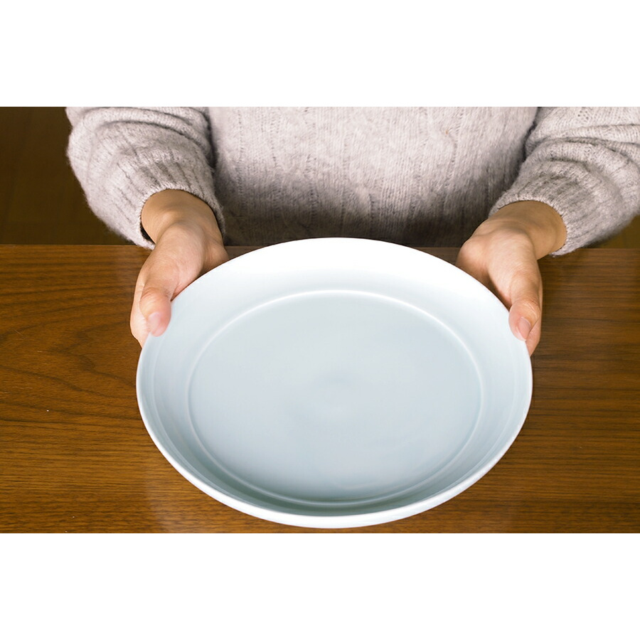 瑞々 まる皿8寸 青白 ※