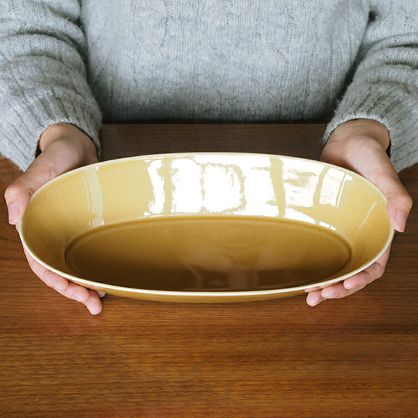 瑞々　楕円鉢9寸　うす飴