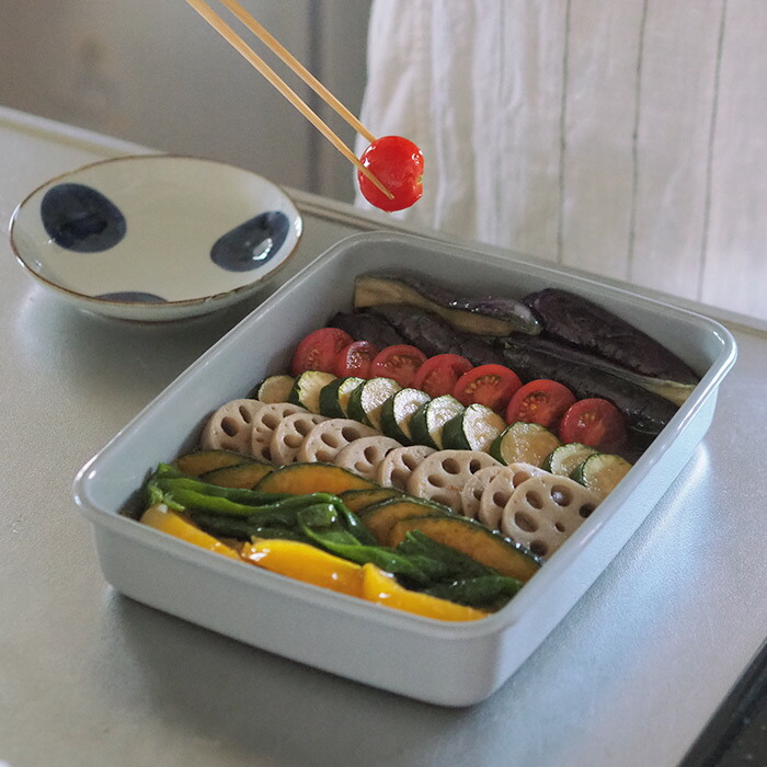 野田琺瑯　+Gray　レクタングル浅型　L