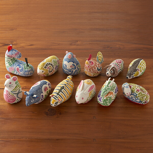 ■真工藝　木版手染めぬいぐるみ　干支シリーズ・親　十二支セット