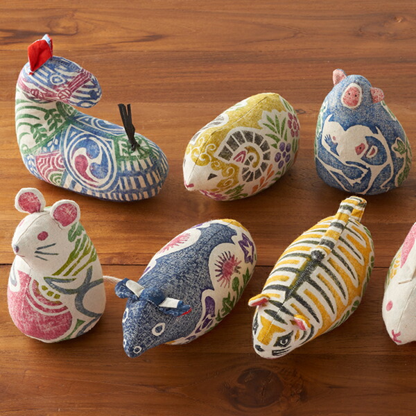 ■真工藝　木版手染めぬいぐるみ　干支シリーズ・親　十二支セット
