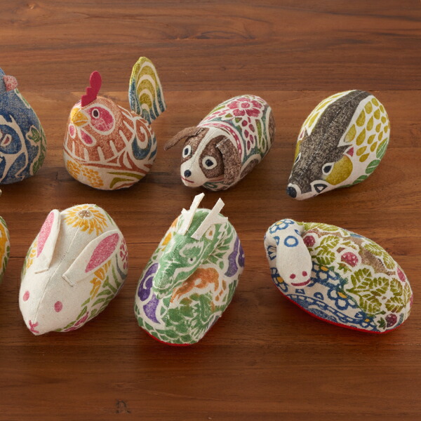 ■真工藝　木版手染めぬいぐるみ　干支シリーズ・親　十二支セット