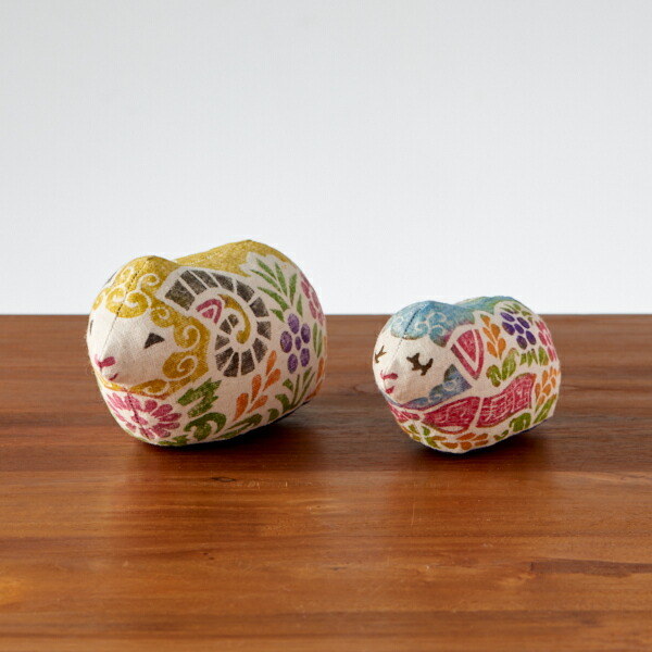 ■真工藝　木版手染めぬいぐるみ　干支シリーズ・親子セット　未　ひつじ　仔・青色