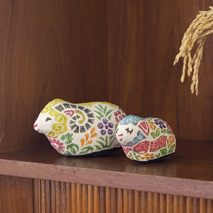 ■真工藝　木版手染めぬいぐるみ　干支シリーズ・親子セット　未　ひつじ　仔・青色