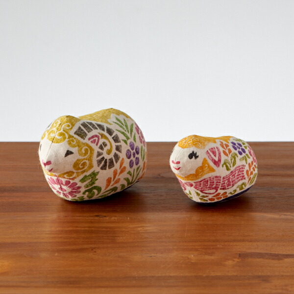 ■真工藝　木版手染めぬいぐるみ　干支シリーズ・親子セット　未　ひつじ　仔・黄色