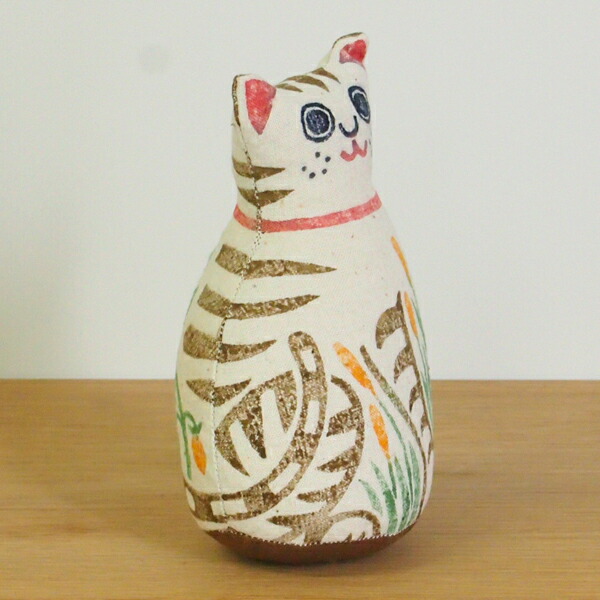 真工藝　木版手染めぬいぐるみ　陣屋福猫　親猫