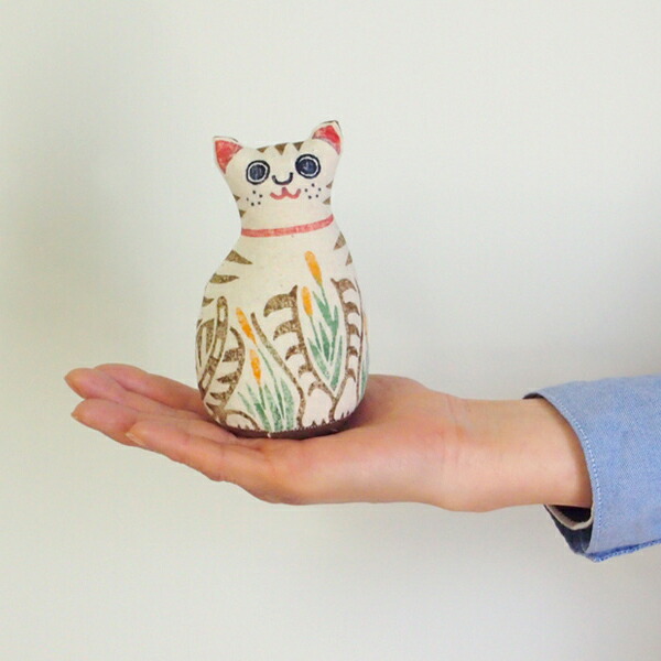 真工藝　木版手染めぬいぐるみ　陣屋福猫　親猫