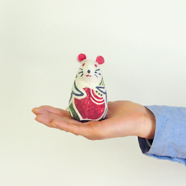 真工藝　木版手染めぬいぐるみ　干支シリーズ・親　子　ねずみ