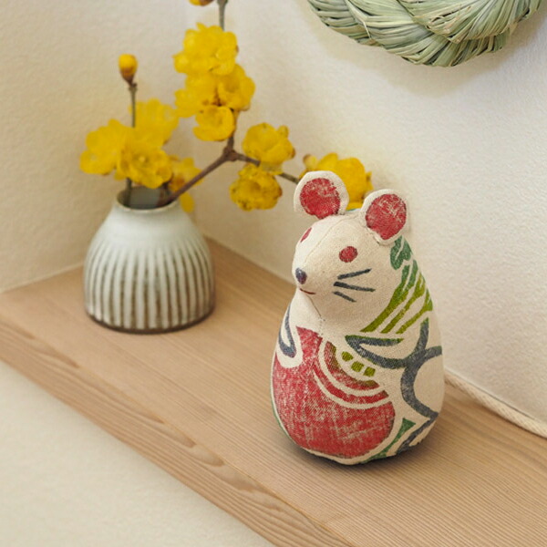 真工藝　木版手染めぬいぐるみ　干支シリーズ・親　子　ねずみ