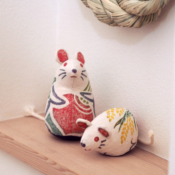 ■真工藝　木版手染めぬいぐるみ　干支シリーズ・親子セット　子　ねずみ