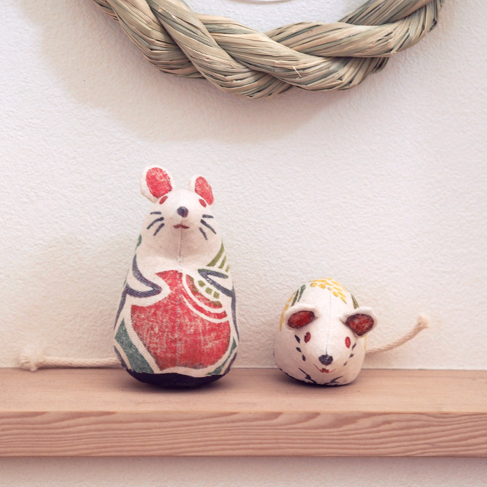 ■真工藝　木版手染めぬいぐるみ　干支シリーズ・親子セット　子　ねずみ