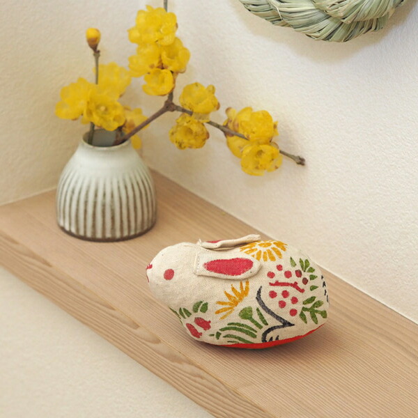 真工藝　木版手染めぬいぐるみ　干支シリーズ・仔　卯　うさぎ