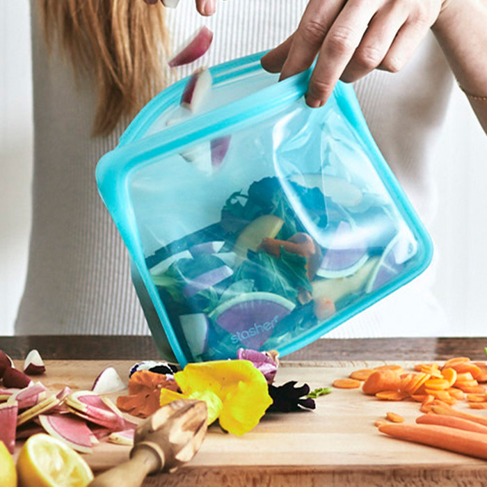 スタッシャー　シリコーンバッグ　スタンドアップ　ミディアム　アクア　/　stasher