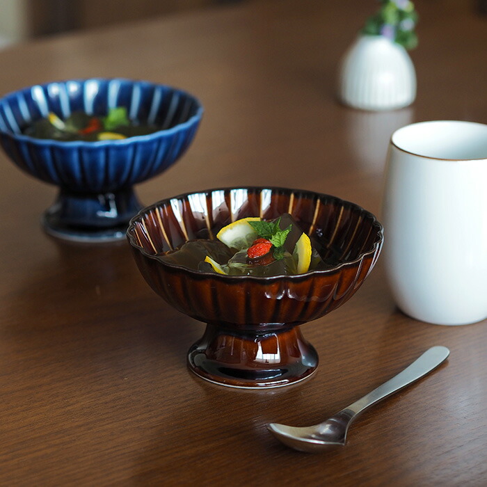 トウジキトンヤ　ぎやまん　高台デザート　漆　/　TOJIKI　TONYA