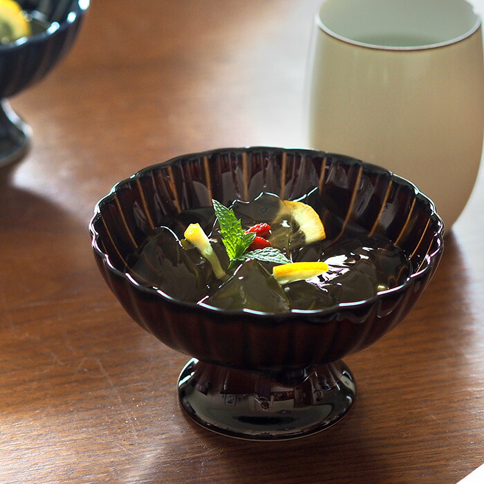 トウジキトンヤ　ぎやまん　高台デザート　漆　/　TOJIKI　TONYA