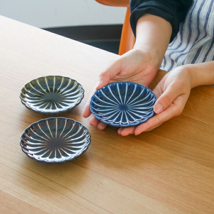 トウジキトンヤ　ぎやまん　3寸皿　茄子紺　/　TOJIKI　TONYA