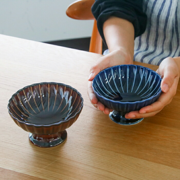 トウジキトンヤ　ぎやまん　高台デザート　茄子紺　/　TOJIKI　TONYA