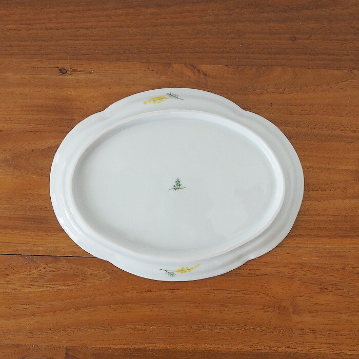 徳永遊心窯　色絵ミモザ　鍔型皿　大