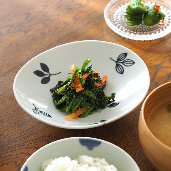 徳永遊心窯　黒呉須　舞葉　楕円浅鉢