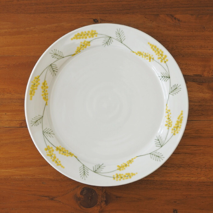 徳永遊心窯　色絵ミモザ　8寸皿