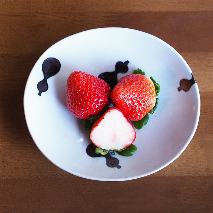 徳永遊心窯　黒呉須　印判　ひょうたん　楕円浅鉢