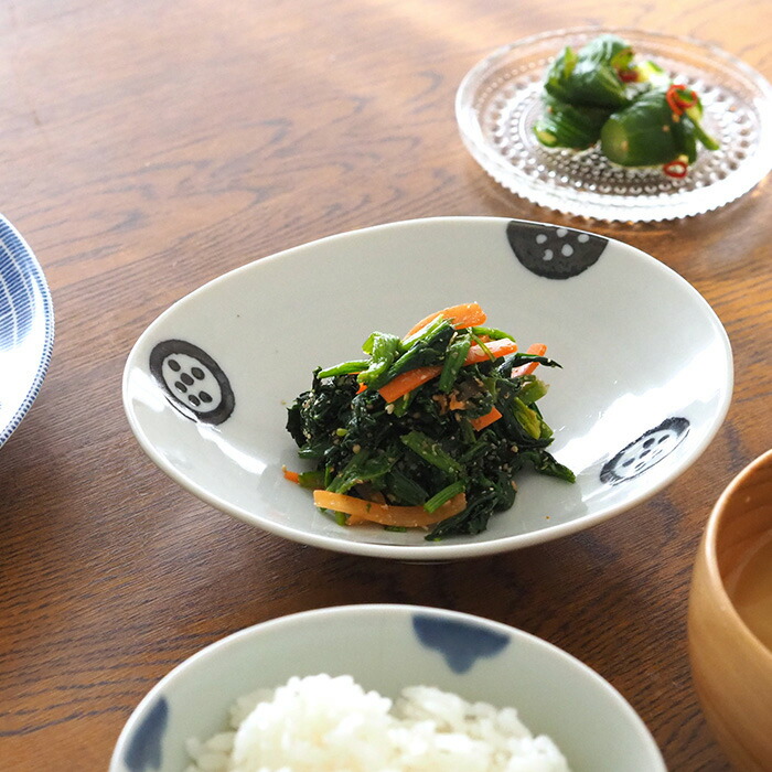 徳永遊心窯　黒呉須　印判　きゅうり　楕円浅鉢