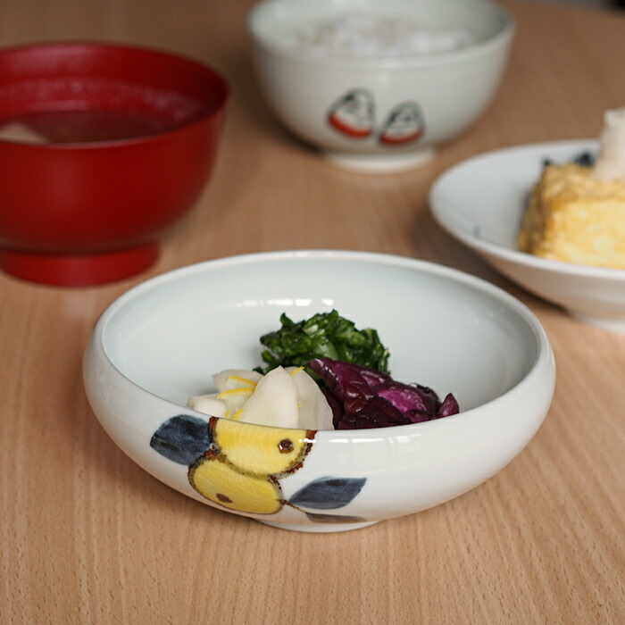 徳永遊心窯　色絵　みかん　4.5寸鉢